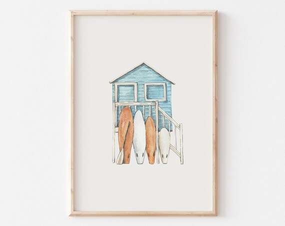Summer Art Blue Beachy Wall Art Print Ocean Wall Art Surfing Surf Board Print Beach House Decor