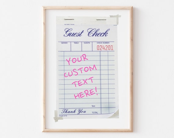 Custom Guest Check Art Print Trendy Wall Art Modern Retro Apartment Art Guest Check Print Trendy Wall Decor Bar Cart Print Funky Decor