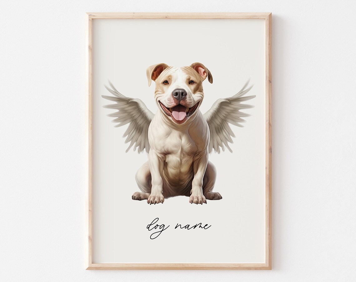 Pit Bull Terrier Dog Memorial Rainbow Bridge Print Pet Loss Memorial Portrait Angel Dog Print Pet Loss Sympathy Gift Custom Dog Painting