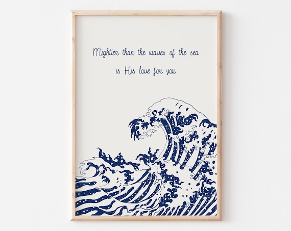 Mightier Than The Waves Bible Verse Ocean Wave Scripture Art Poster