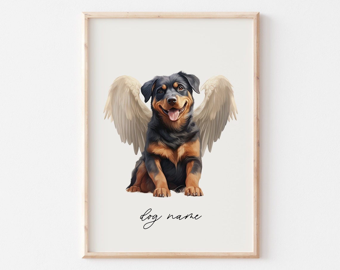 Rottweiler Dog Memorial Rainbow Bridge Print Pet Loss Memorial Gift Portrait Angel Dog Print Pet Loss Sympathy Gift Custom Dog Painting