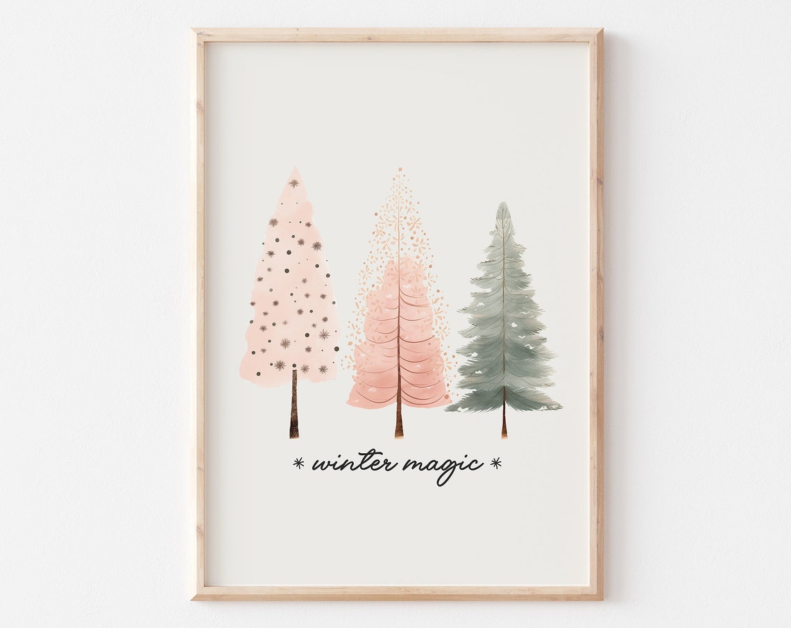 Winter Magic Boho Watercolor Tree Trio Neutral Holiday Poster