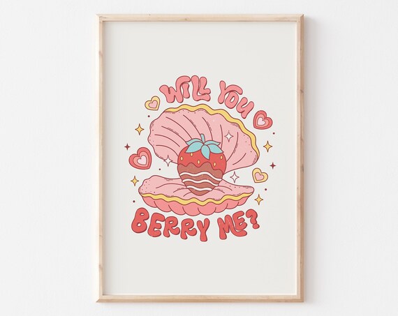 Will You Berry Me Print Trendy Cute Valentines Day Art Sweet Retro Valentines Day Png Valentines Sublimation Groovy Valentines