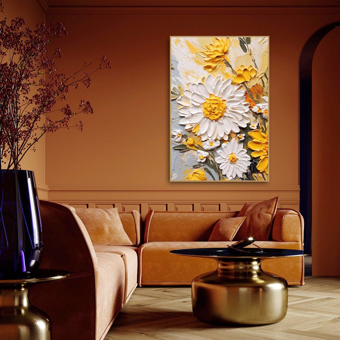 White Daisies Yellow Centers 3D Textured Impasto Oil Painting Wall Art - Image 2