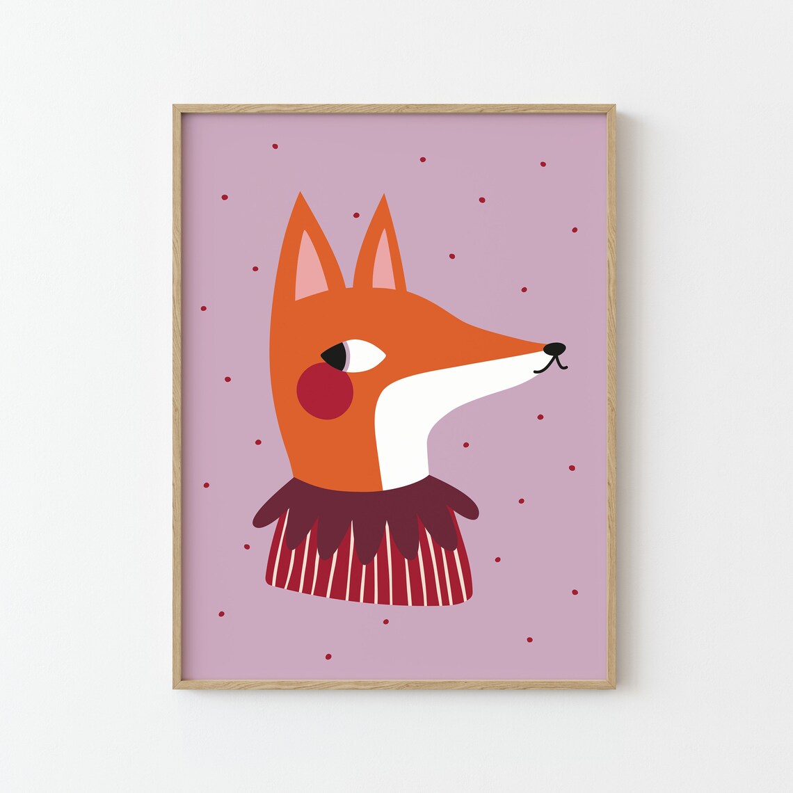 Berry Fox Print Illustration Poster, Kids Room Decor