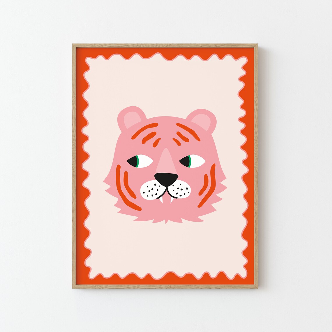 Pink Tiger Illustration Poster, Nursery Animal Decor