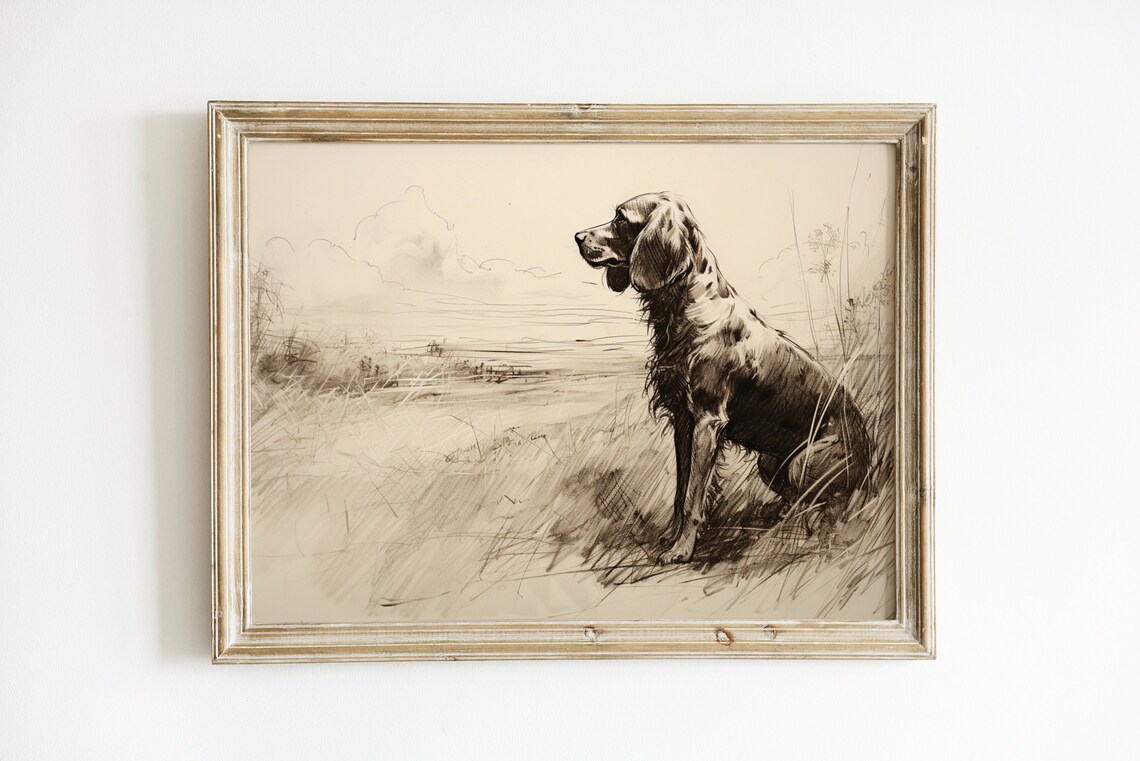 Hunting Dog Sketch Art Print, Vintage Farmhouse Decor - Image 2