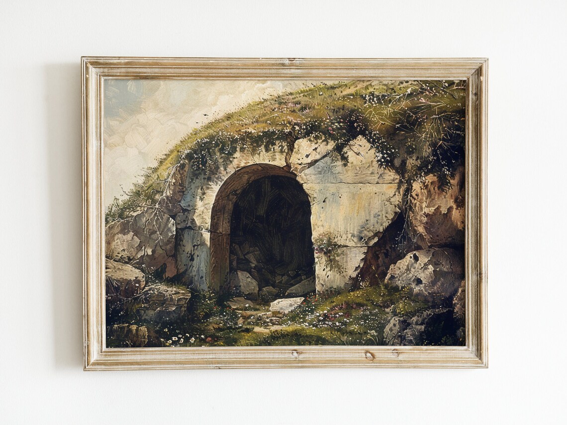 Empty Stone Tomb Entrance Easter Morning Christian Resurrection Art Print