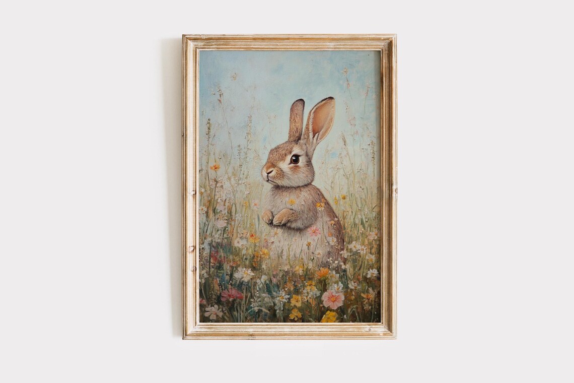 Vintage Rabbit Art Print, Easter Nursery Decor