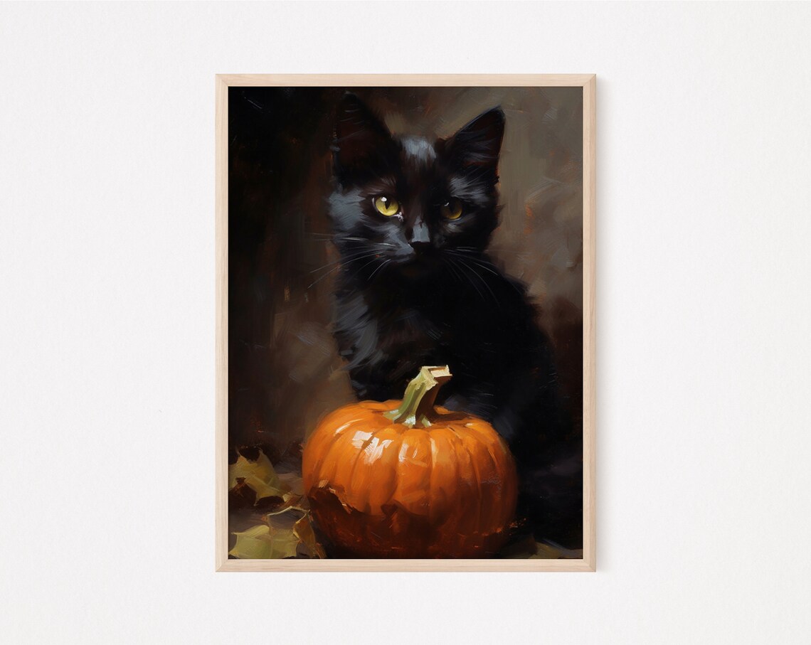 Black Cat Pumpkin Halloween Print, Dark Academia - Image 2