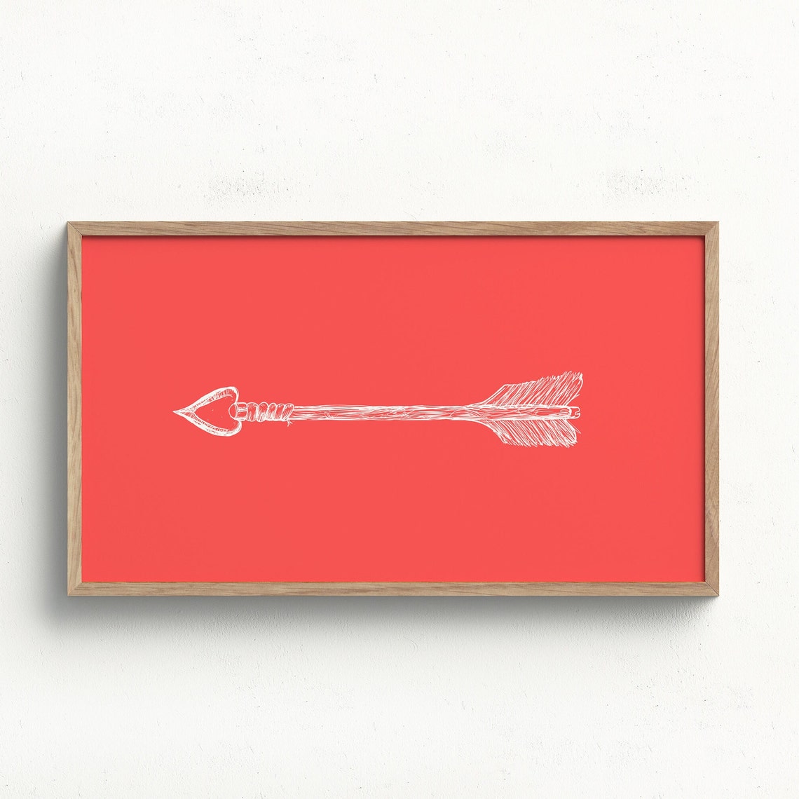 White Heart Arrow Red Background Minimalist Valentine Poster