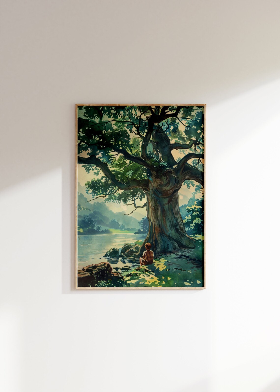Vintage Boys Room Art Boy Under Tree Painting Wall Art Antique Kids Nursery Decor - Image 2