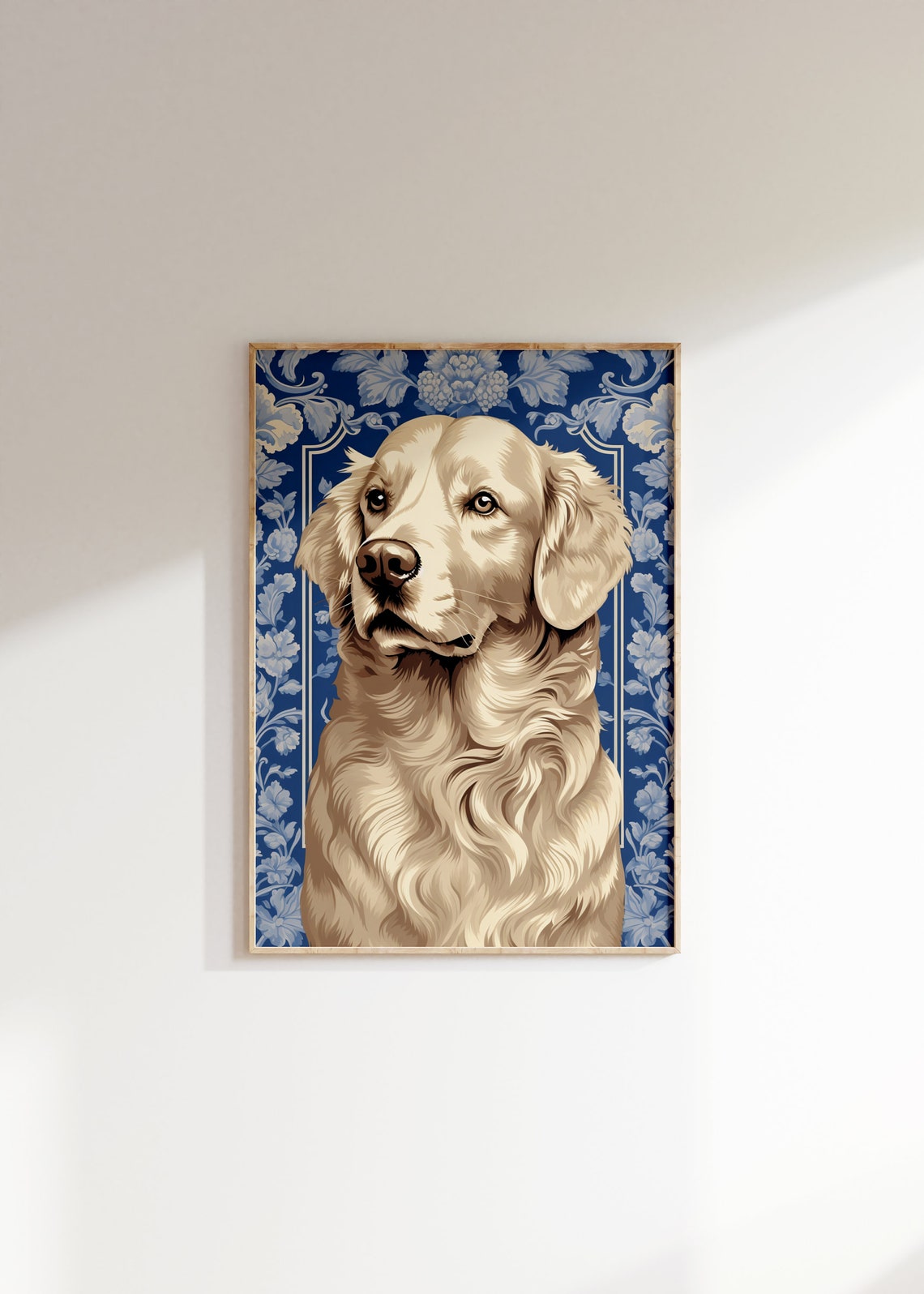 Golden Retriever Portrait Blue Floral Chinoiserie Dog Wall Art Poster - Image 2