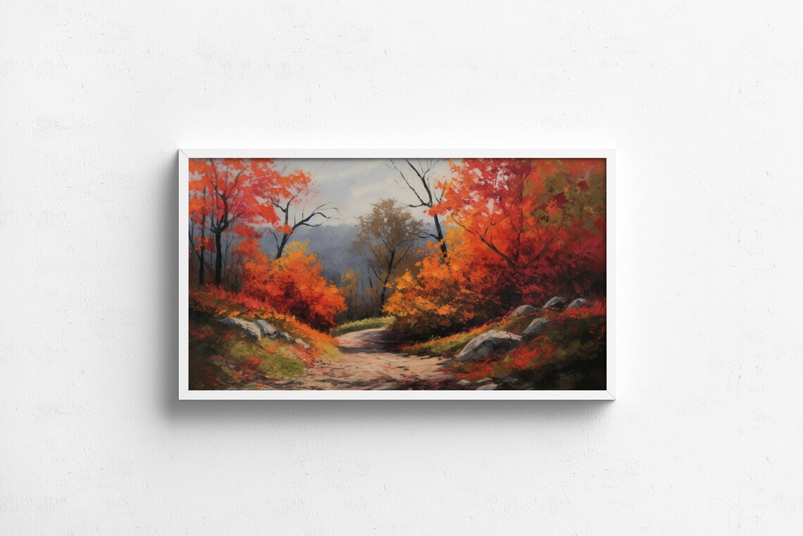 Autumn Forest Path Red Orange Foliage Vintage Oil Painting Fall Poster - Image 2