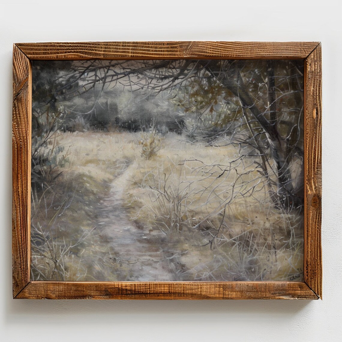 Misty Woodland Path Muted Neutral Vintage Countryside Landscape Poster - Image 2