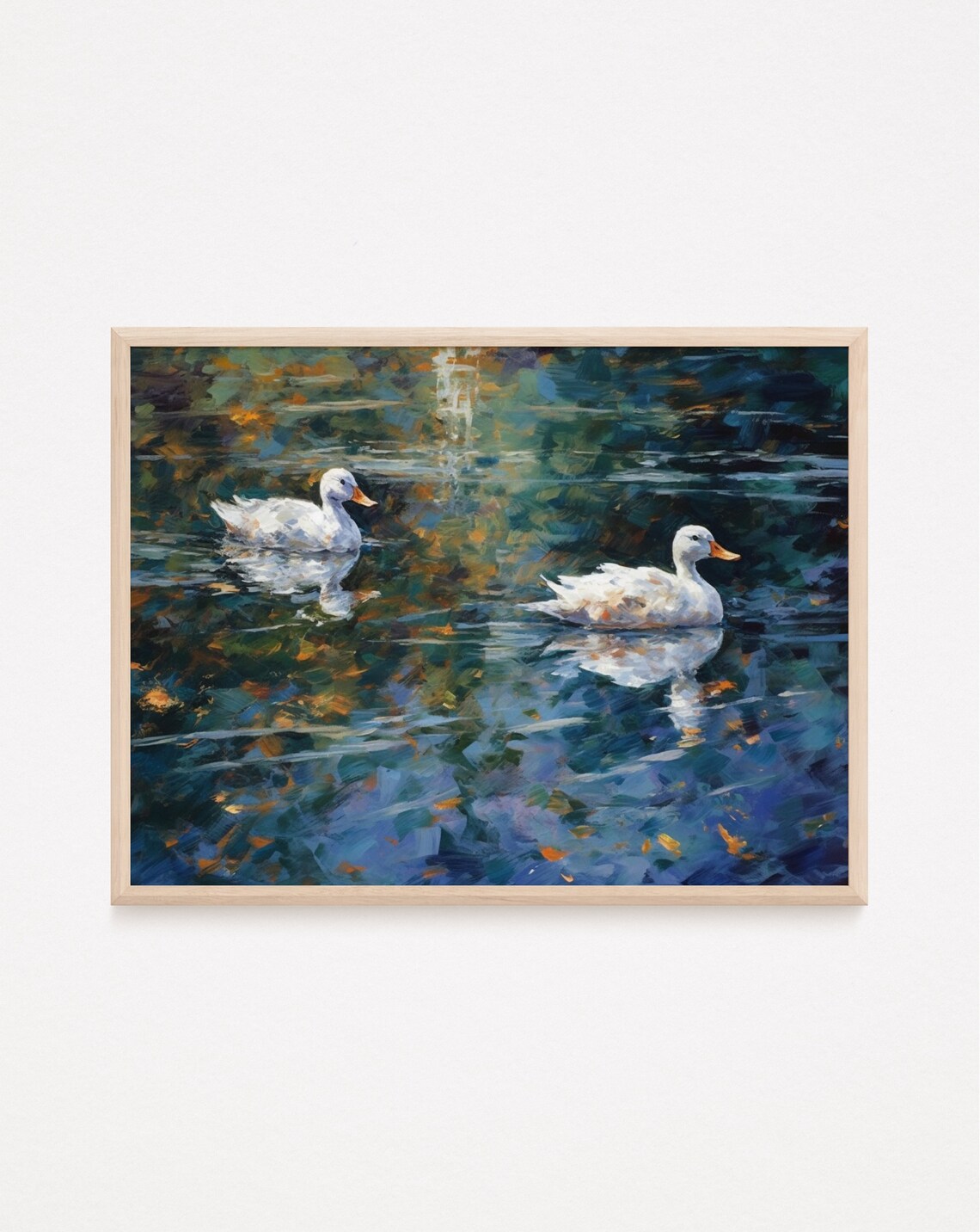 White Ducks on the Pond Painting Wall Art Print - Image 2