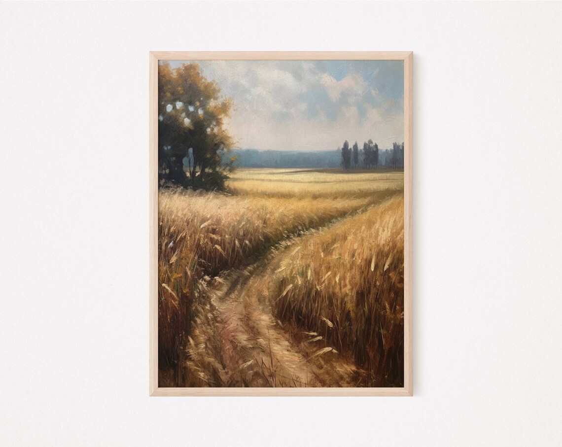 Vintage Wheat Field Painting, Rustic Farmhouse Art Print - Image 2
