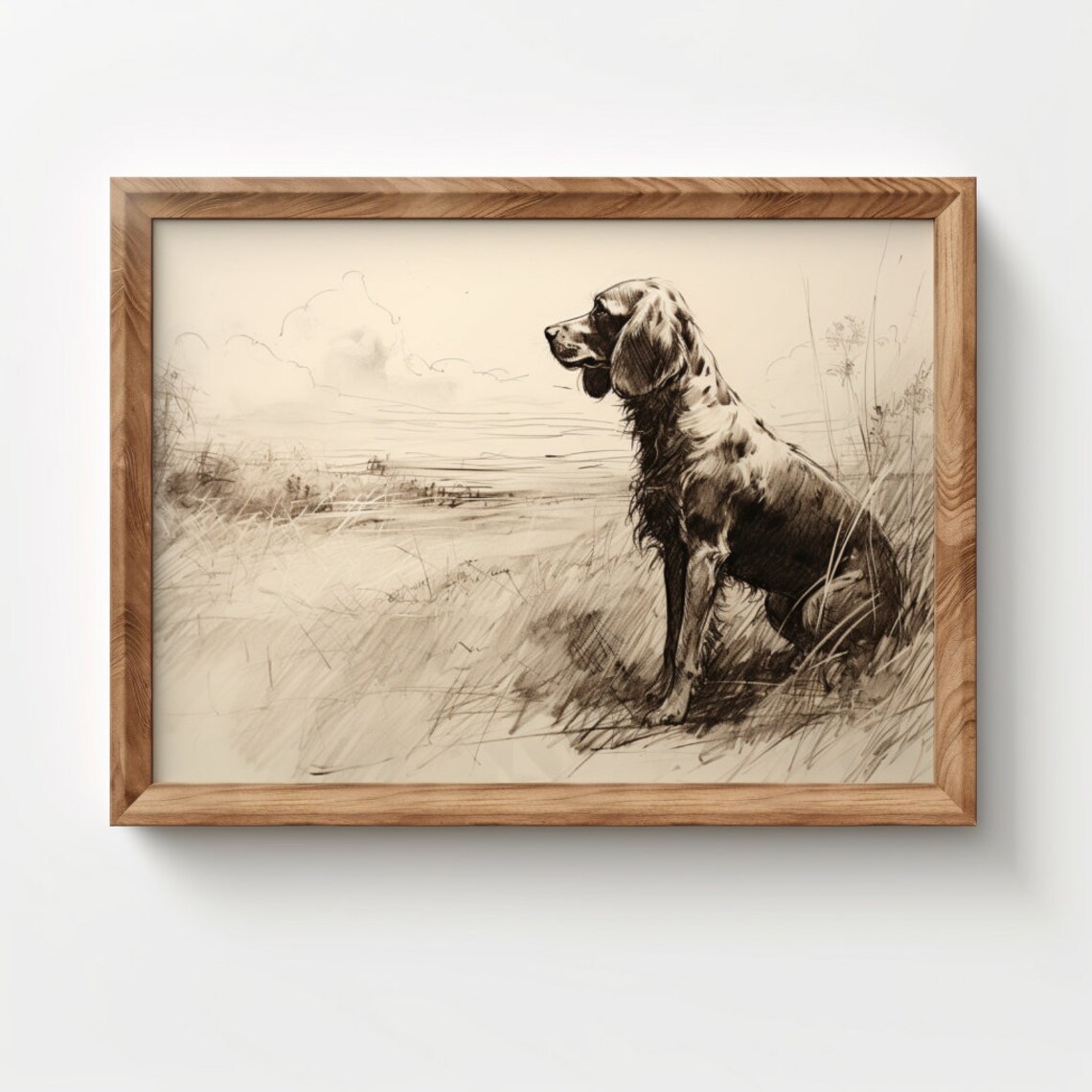 Hunting Dog Sketch Art Print, Vintage Farmhouse Decor