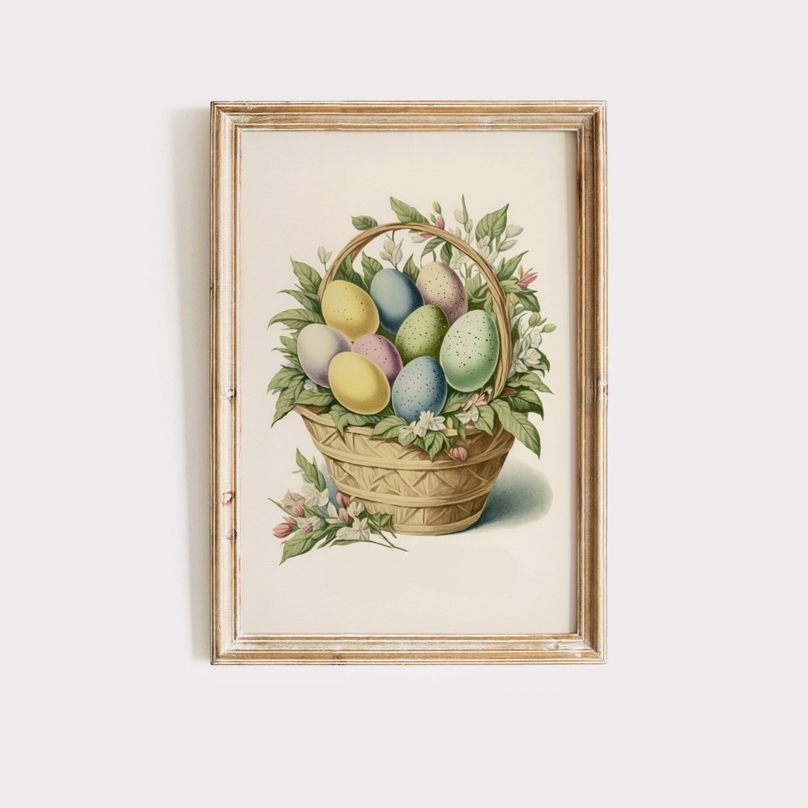 Vintage Easter Egg Basket Pastel Eggs Spring Botanical Wall Art Poster