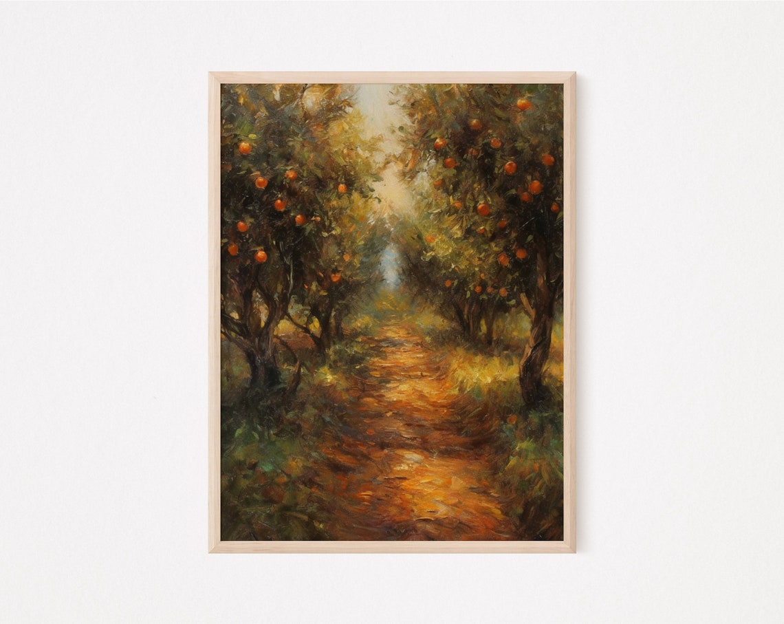 Sunlit Orange Grove Path Vintage Oil Painting Kitchen Art Poster - Image 2