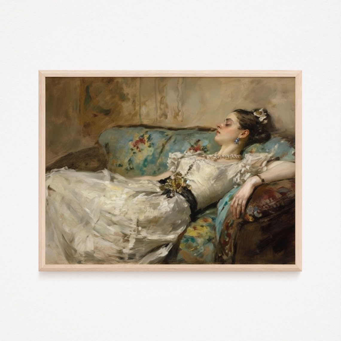 Victorian Woman On Couch Painting Vintage Wall Art Moody Wall Decor Girl Laying Down Bedroom Print Living Room - Image 2