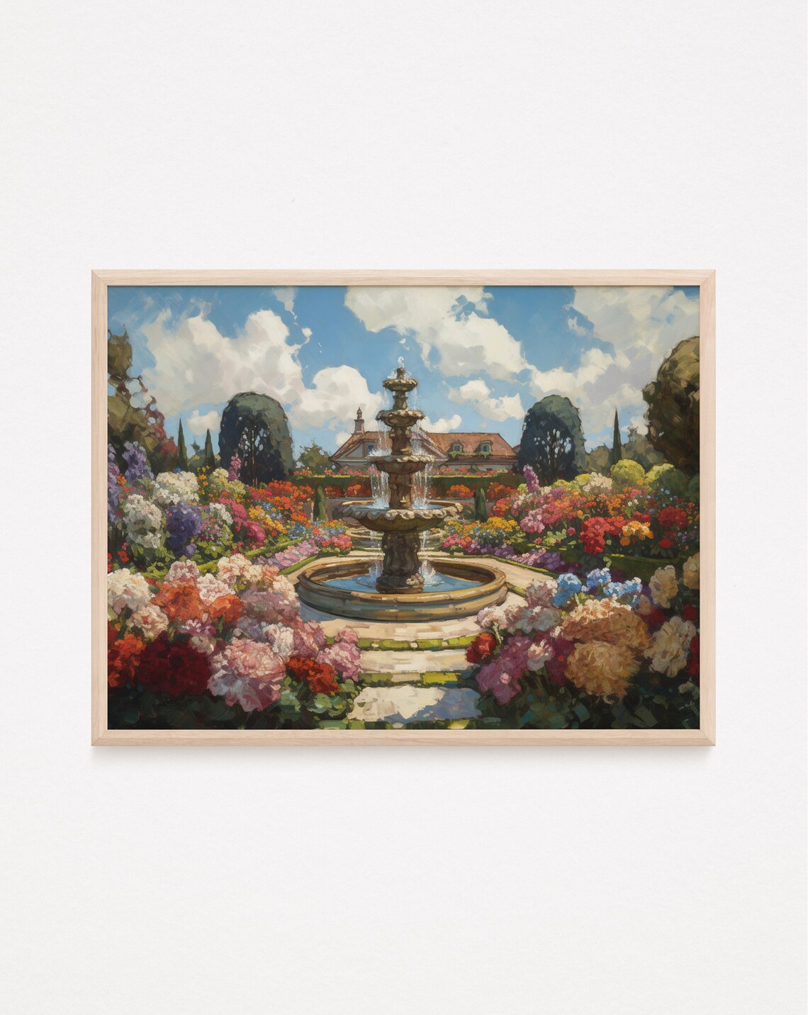 Fountain Flower Garden, Vintage Oil Painting Print - Image 2