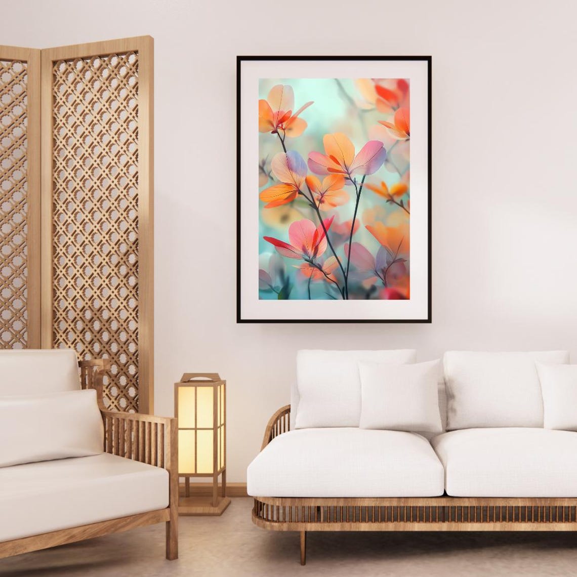 Translucent Coral And Peach Blossoms Watercolor Botanical Poster - Image 3