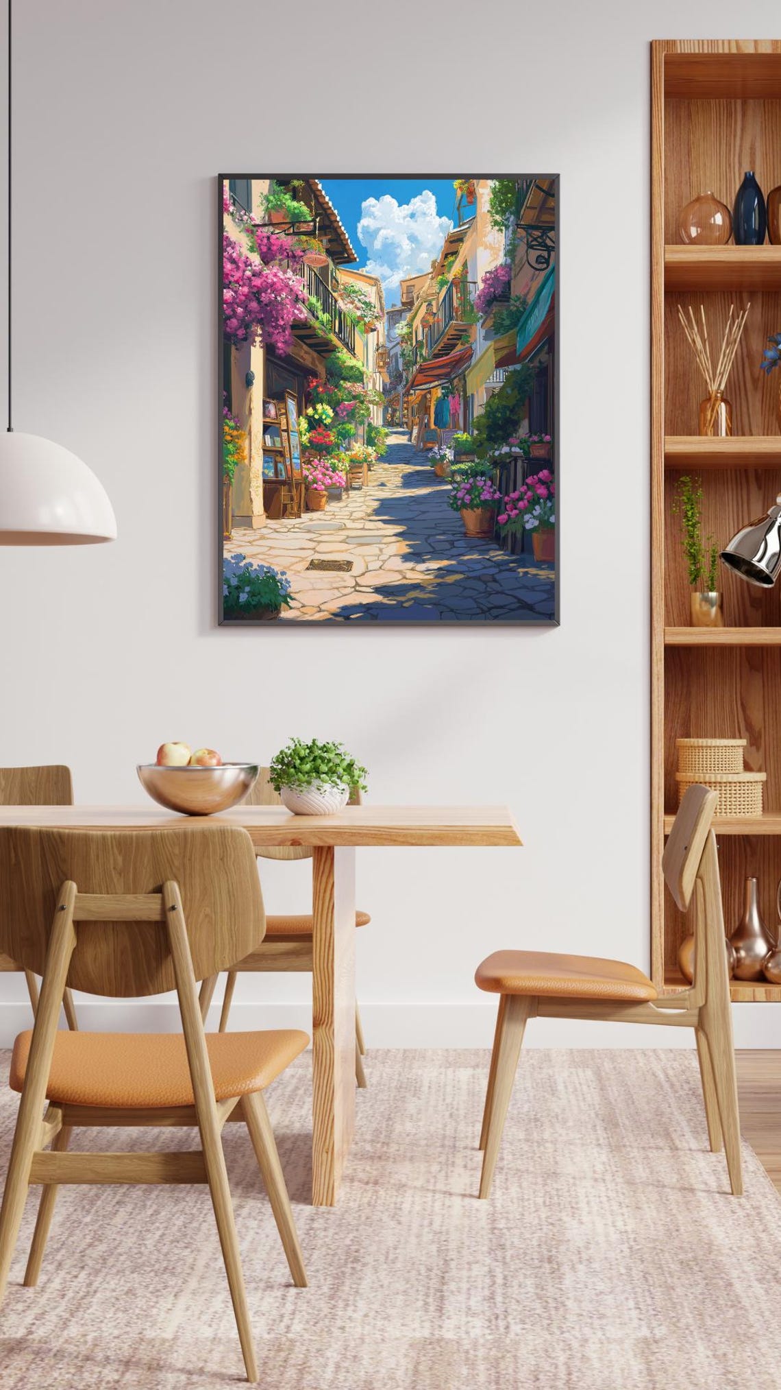 Sunlit Spanish Old Town Street With Flowers And Cobbled Lane Poster - Image 2