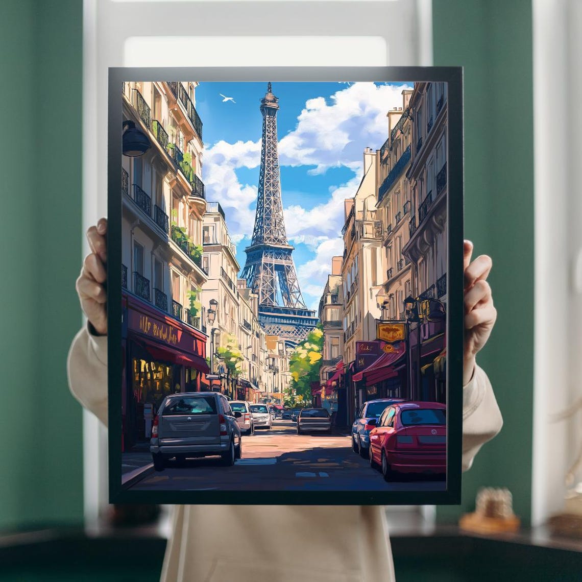 Eiffel Tower View Down Charming Paris Street Illustrated Poster - Image 5