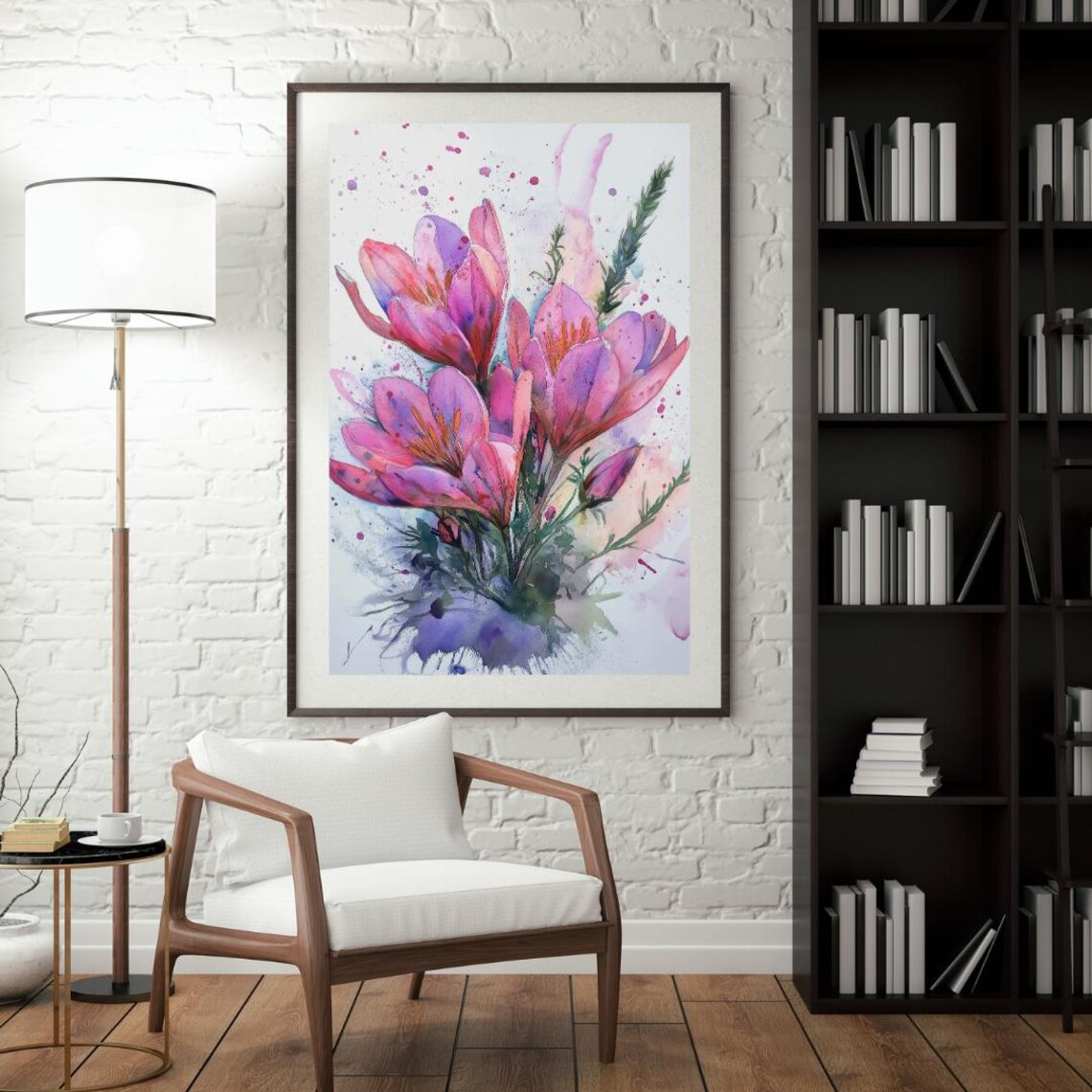 Watercolour Painting Flower Art Traditional Art Pink Flower Poster Gift Idea House Wall Art Watercolor Painting - Image 4