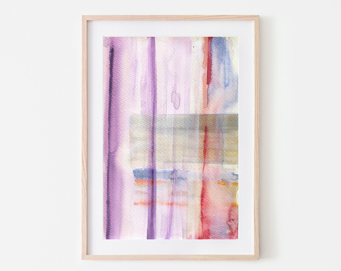 Pastel Abstract Watercolor Art Pink Purple Vertical Stripes Wall Art