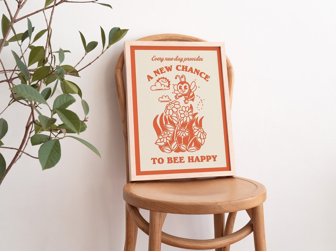 Every New Day A New Chance To Bee Happy Bee Orange Retro Poster - Image 2