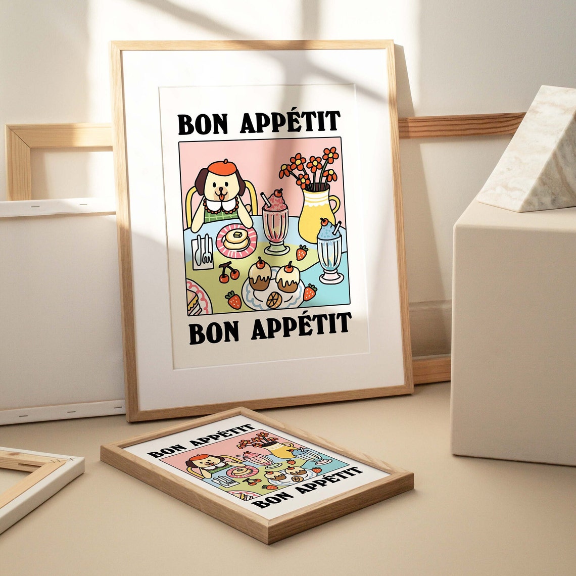 Bon Appetit Cute Dog Cafe Retro Kitchen Bistro Wall Art Print Decor - Image 3