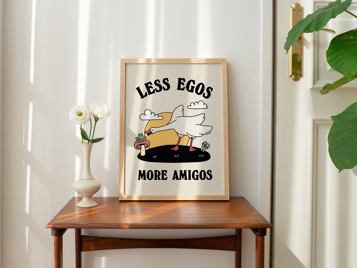 Friendly Goose Wall Print Retro Frog Illustration 70s Print Cottagecore Positive Quote Cute Wall Print Kids Room - Image 2