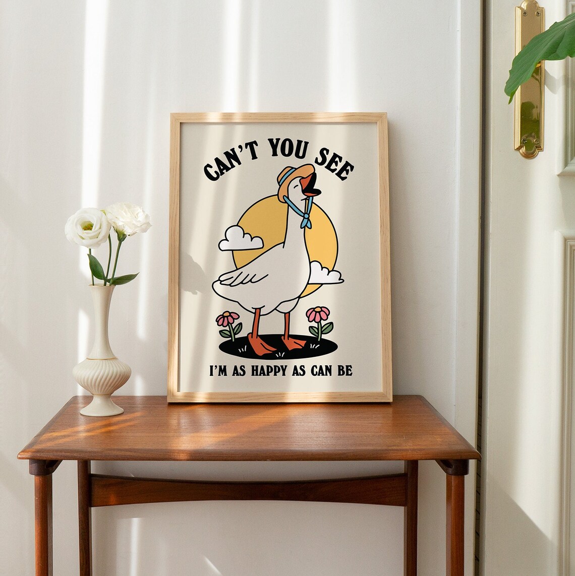 Can't You See I'm As Happy As Can Be Retro Sunny Cottagecore Goose Poster - Image 3