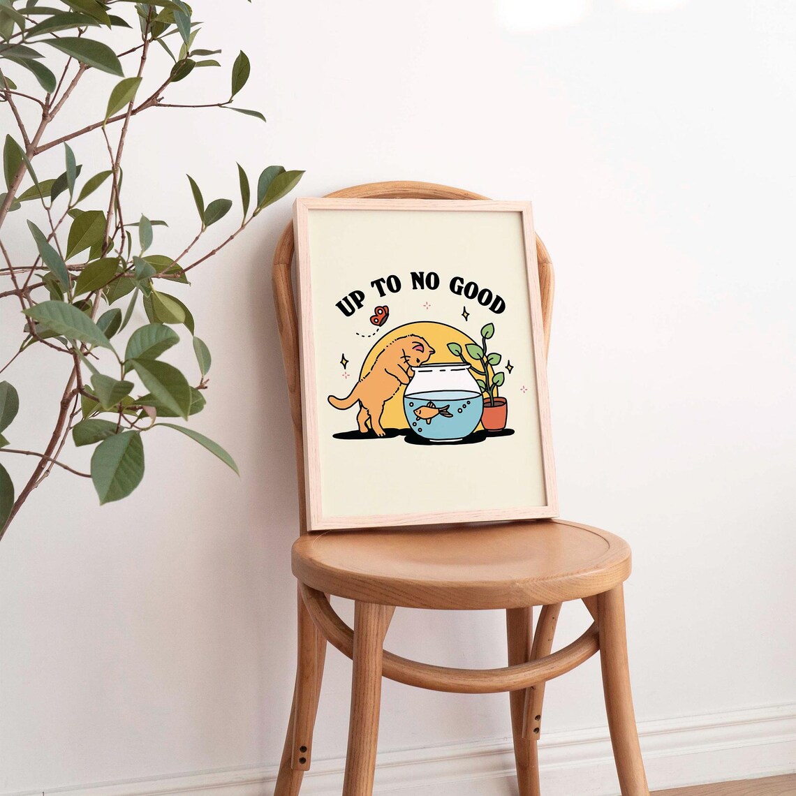 Up to No Good Retro Kitten Fishbowl Funny Cat Wholesome Cottagecore Poster - Image 4