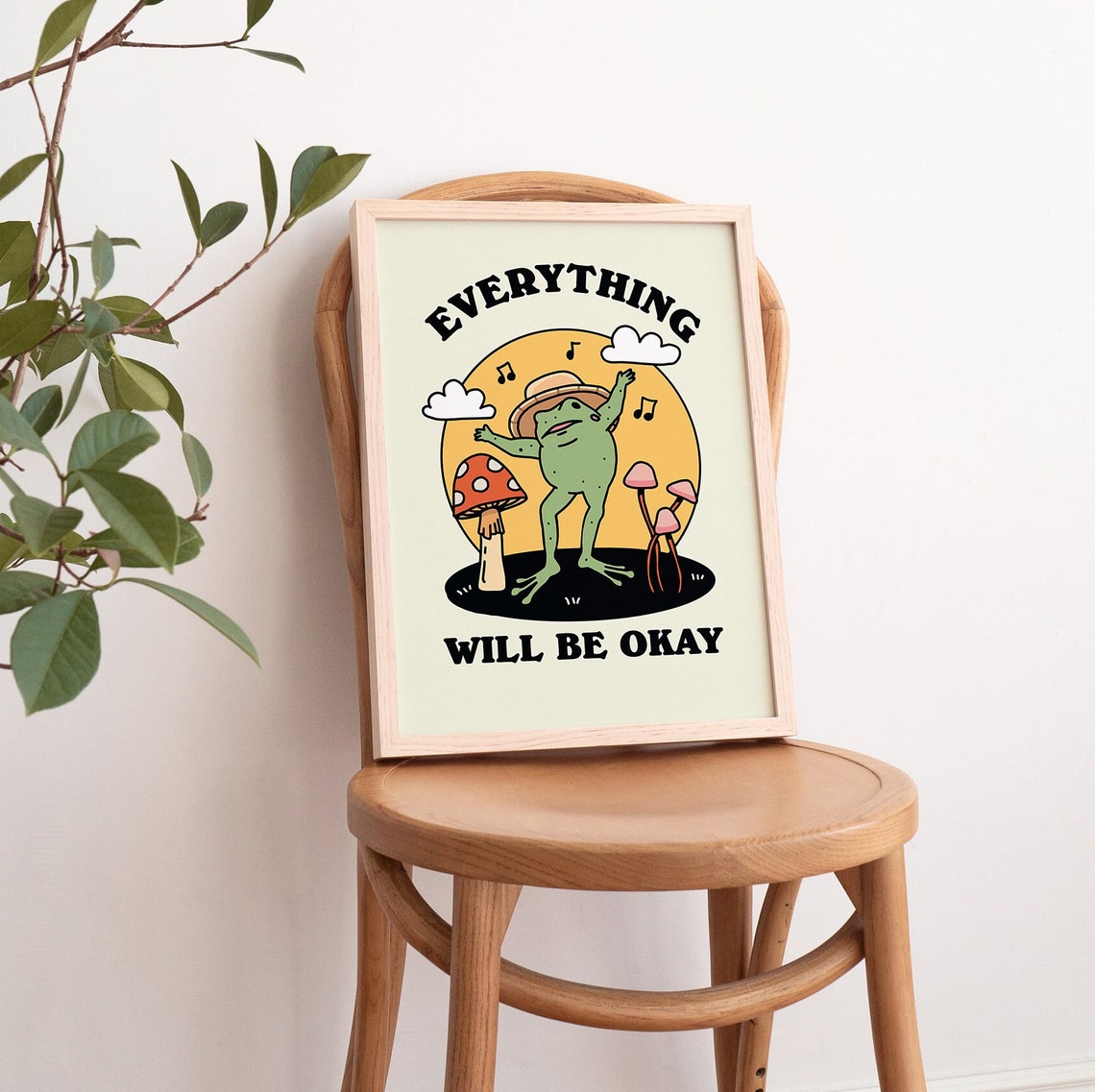 Everything Will Be Okay Cute Retro Dancing Frog Mushroom Poster - Image 4