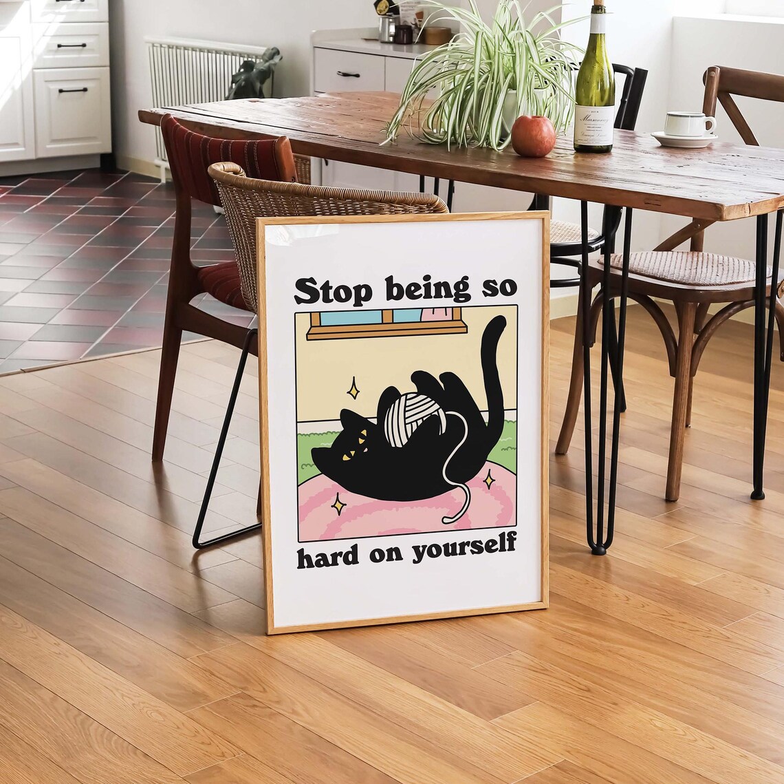 Colorful Cat Quote Poster, Retro Eclectic Cat Art - Image 2