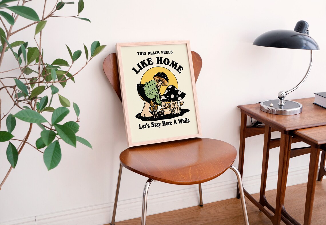 Retro Frog Mushroom Illustration 70s Poster Print - Image 3