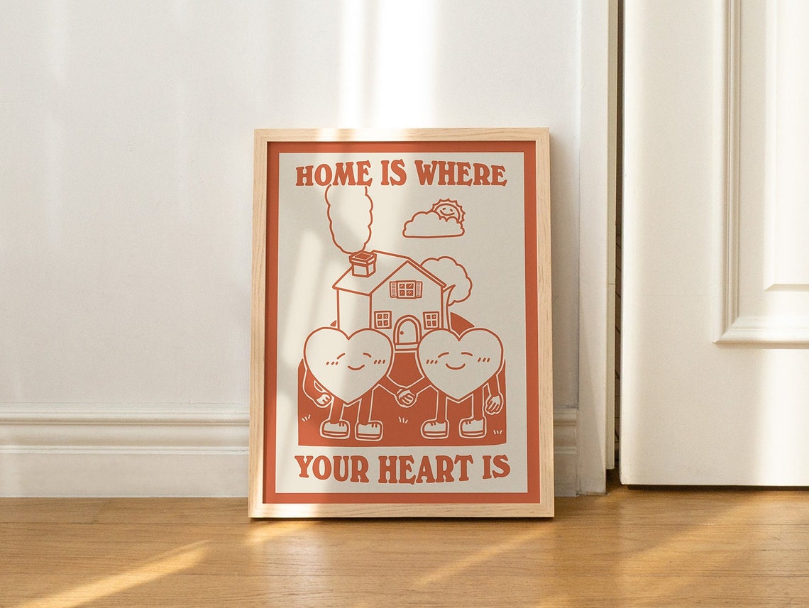 Home Is Where Your Heart Is Burnt Orange Hearts House Quote Wall Art - Image 2