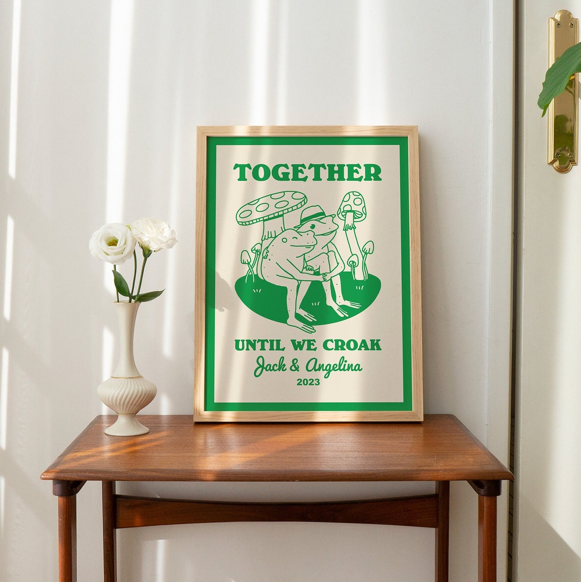 Personalized Couple Print Custom Frog Illustration Anniversary Engagement Valentines Gift Idea Cute Wall Decor Green Aesthetic Unframed - Image 3