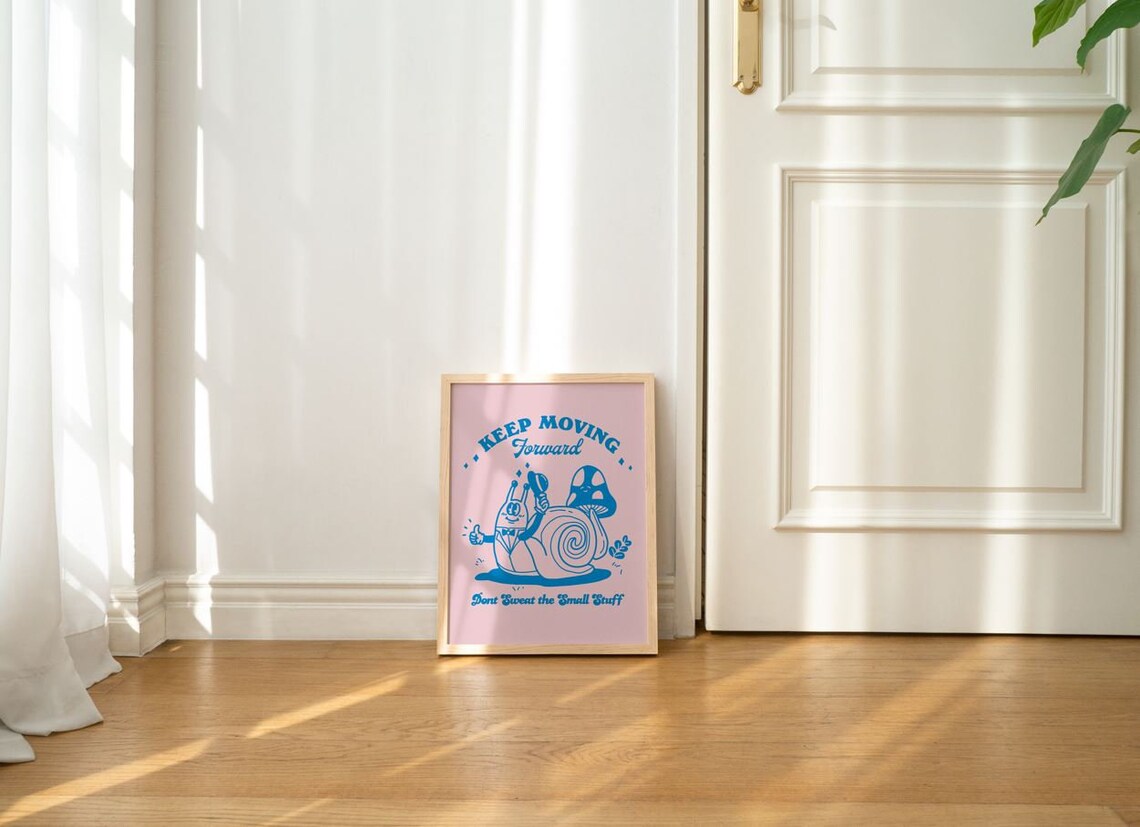 Keep Moving Forward Retro Snail Mushroom Positivity Quote Poster - Image 3
