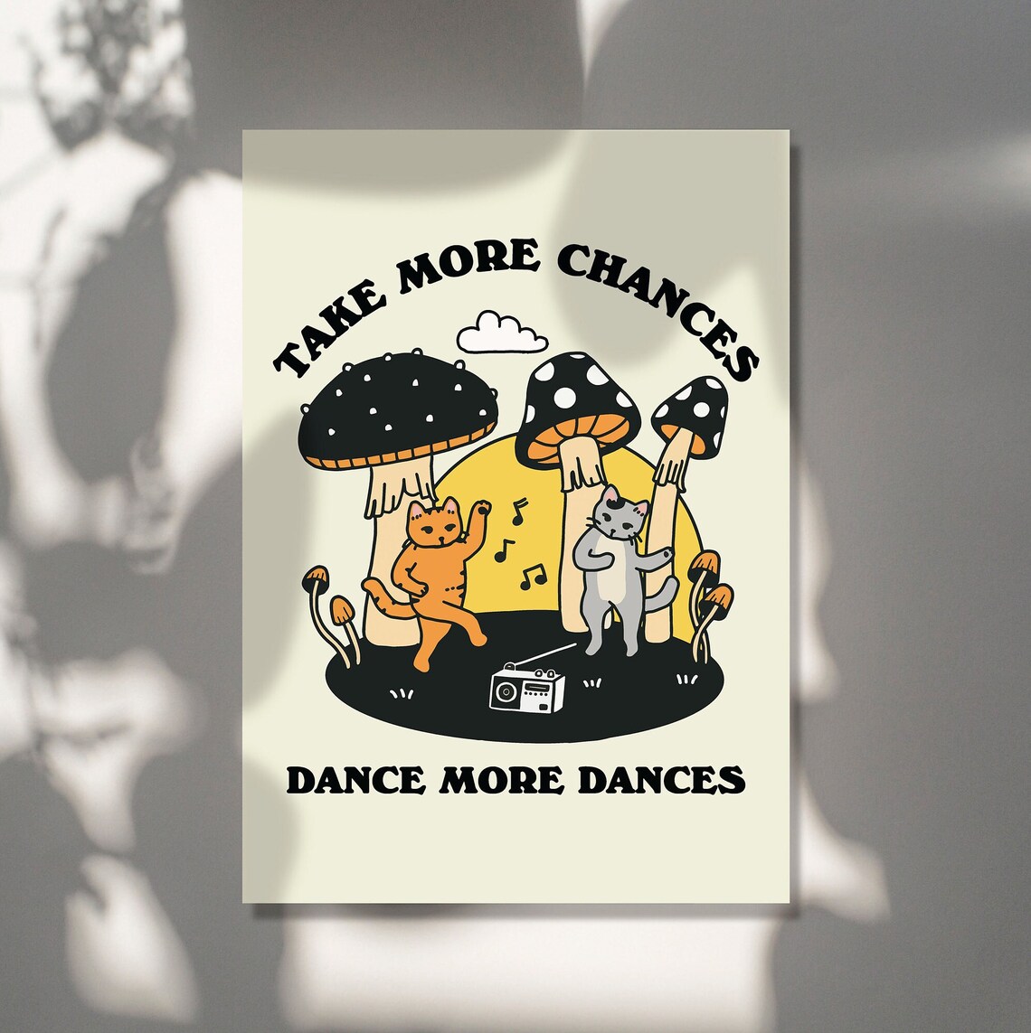 Dancing Cats Mushroom Positive Wall Art Print - Image 2