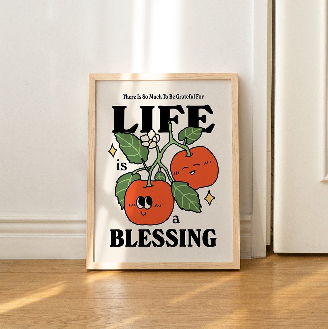 Life Is a Blessing Gratitude Apples Retro Motivational Poster - Image 2