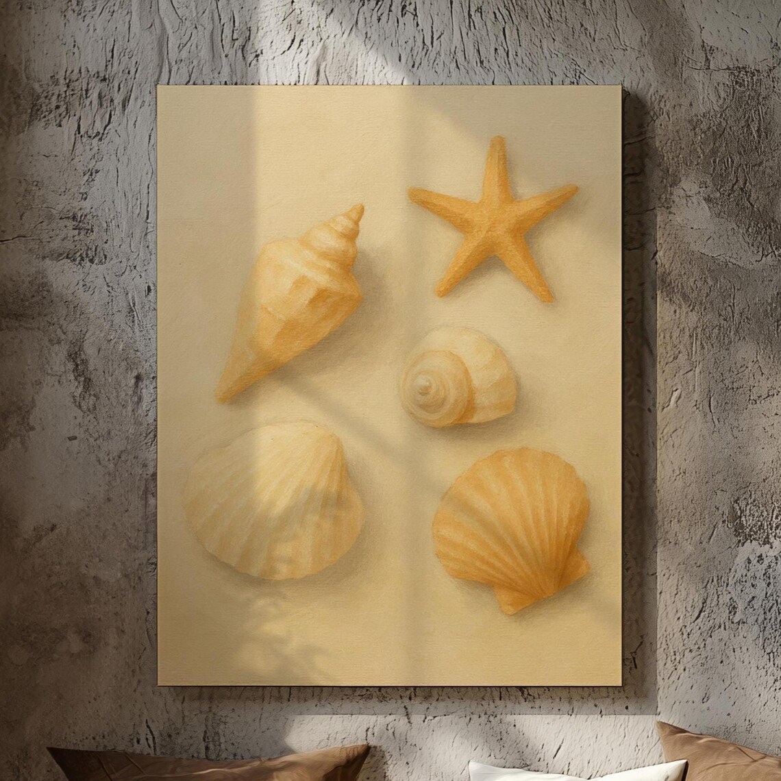 Minimalist Shell Starfish, Neutral Coastal Painting