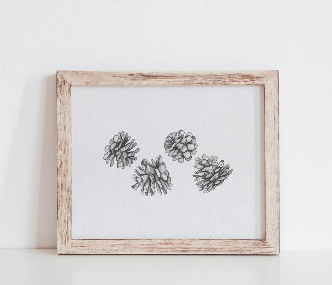 Pinecone Sketch Winter Art Print, Rustic Christmas Decor - Image 2