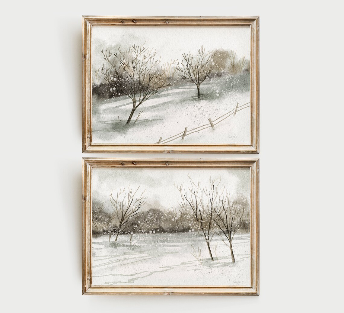 Winter Landscape Art Print, Neutral Vintage Style - Image 2