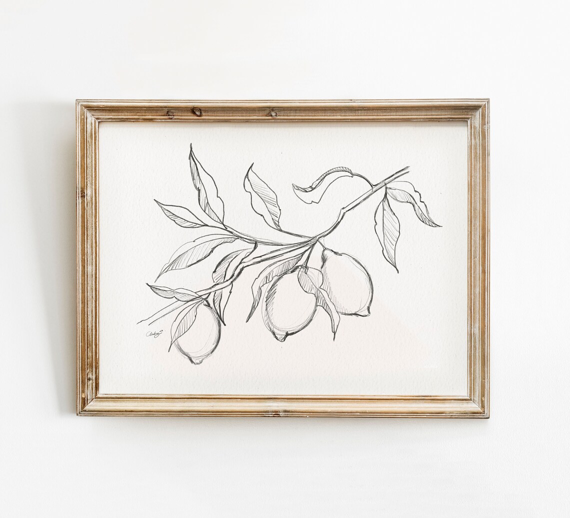 Lemon Pencil Sketch Art Print, Kitchen Decor