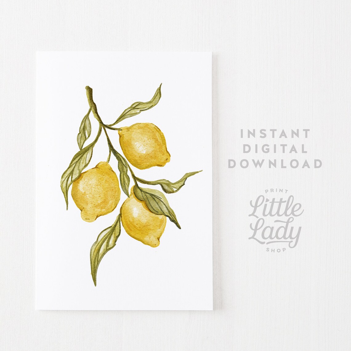Lemon Branch Watercolor Botanical Kitchen Art Print - Image 4