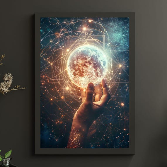 Glowing Moon Wall Art Decor Witchy Poster Mystical Celestial Print Spiritual Artwork Cosmic Witchcore Home Gift